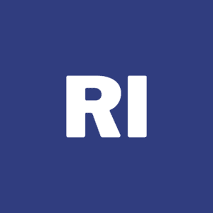 A simple logo featuring the letters 'RI' in bold white font on a dark blue background.