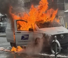 Postal truck fire - Queens NY