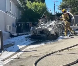 U.S. Postal Service vehicle in Southern California, all its mail destroyed in fire
