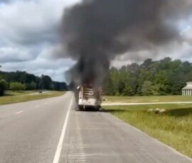 Louisiana Postal truck fire