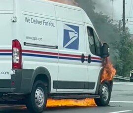 USPS van fully engulfed in flames in Silver Spring