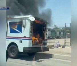 Mail truck catches fire in Brawley, California