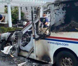 USPS Mail Delivery Truck Destroyed in Fire Thursday Afternoon in Maryland