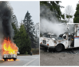 Mail truck ablaze during morning route in Blaine, WA