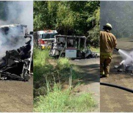 None injured after US Postal Service vehicle catches fire following Saturday accident