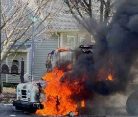 United States Postal Service truck bursts into flames in West Bay Shore, NY