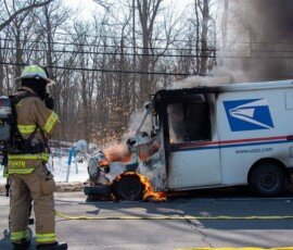 Mail truck ignites on Porter Road in the Town of Niagara