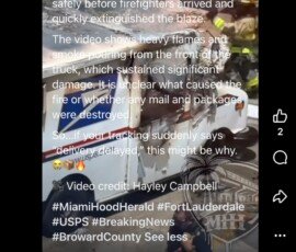 MAIL TRUCK CATCHES FIRE IN FORT LAUDERDALE